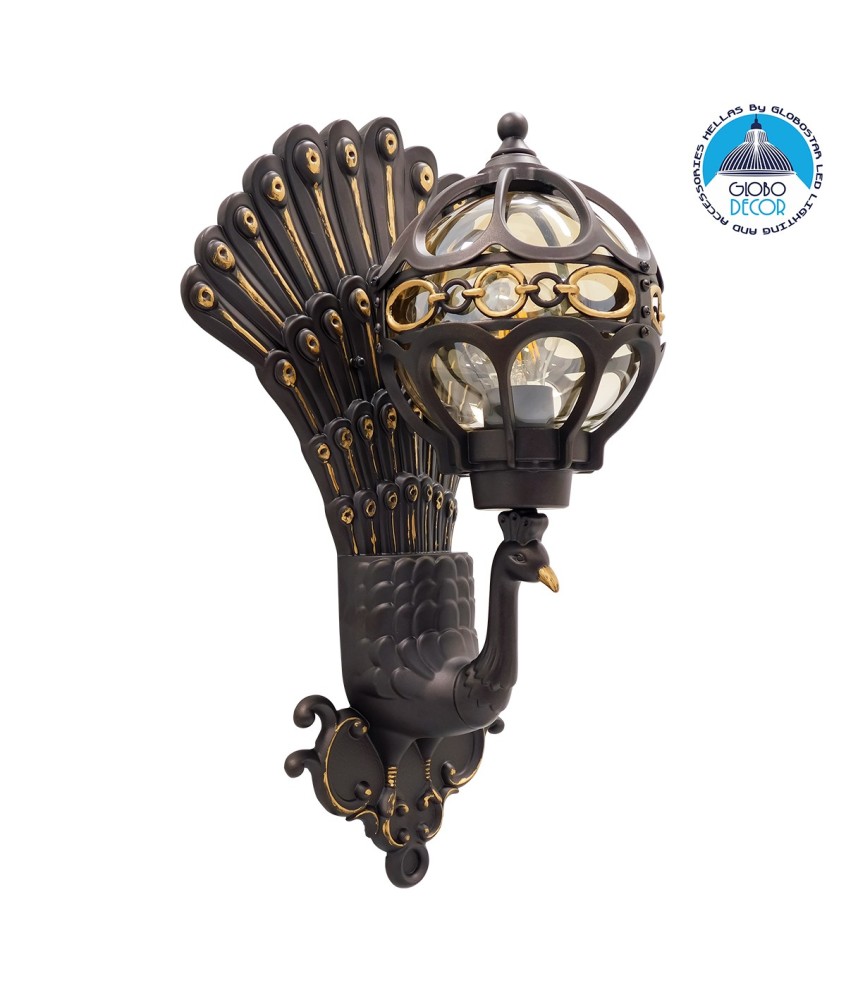 GLOBOSTAR® CORNELIA 01250 Vintage Φωτιστικό Τοίχου - Απλίκα με Ντουί 1 x E27 AC 220-240V IP20 - Καφέ & Χρυσό - Μ20 x Π32 x Υ55cm